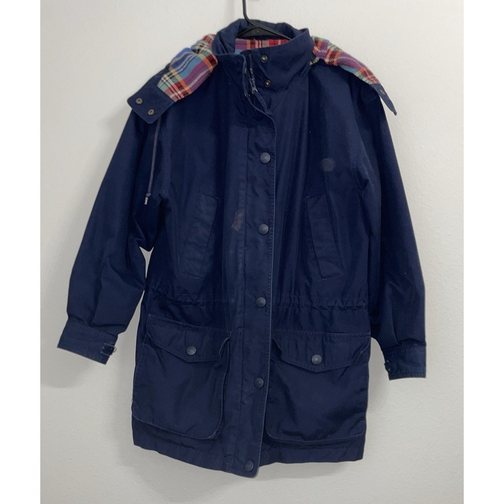 Vintage Eddie Bauer Womens Navy Wool Lined Mountain Parka W/ Hood Small